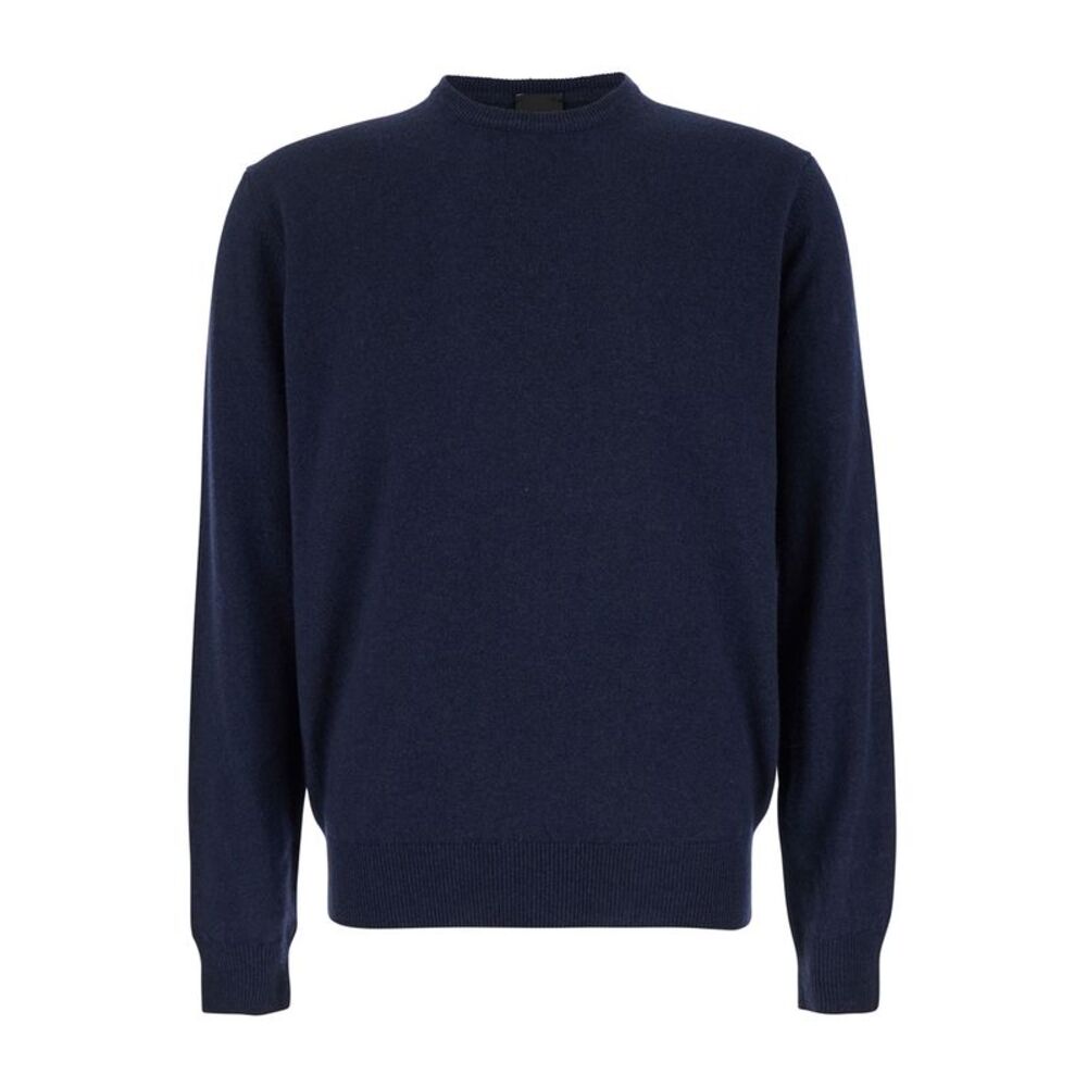 Plain Men Blue Crewneck Sweater In Merino Wool And Silk Blend Man
